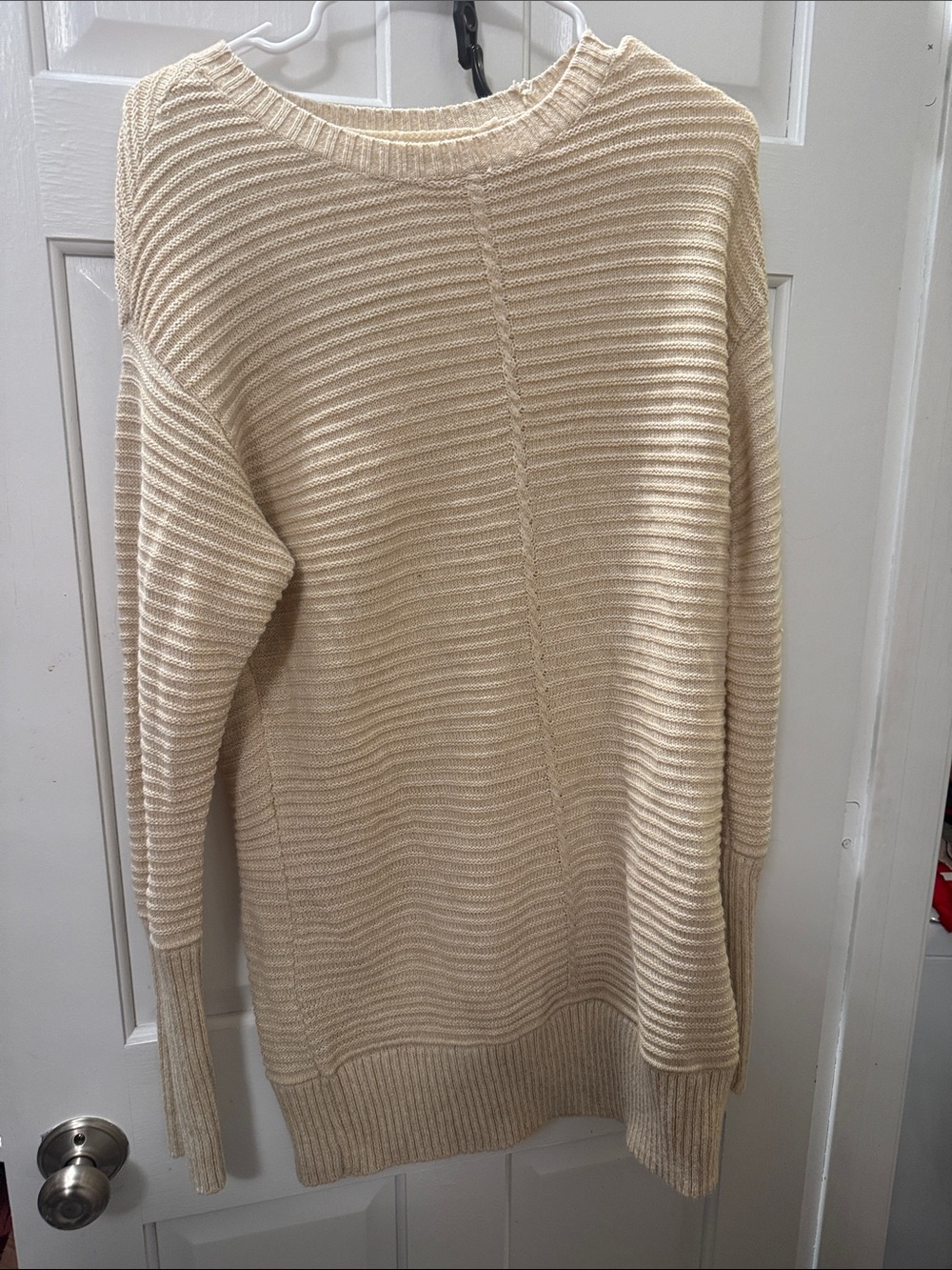 Cream Ribbed Knit Women's tunic Sweater - Unbranded
